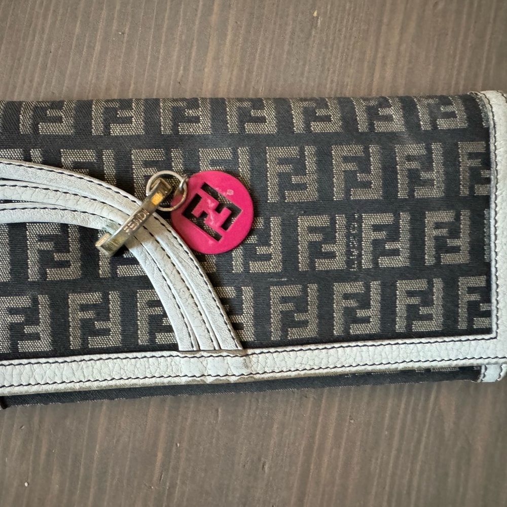 Fendi Black and Gray Wallet with Iconic Logo Pattern